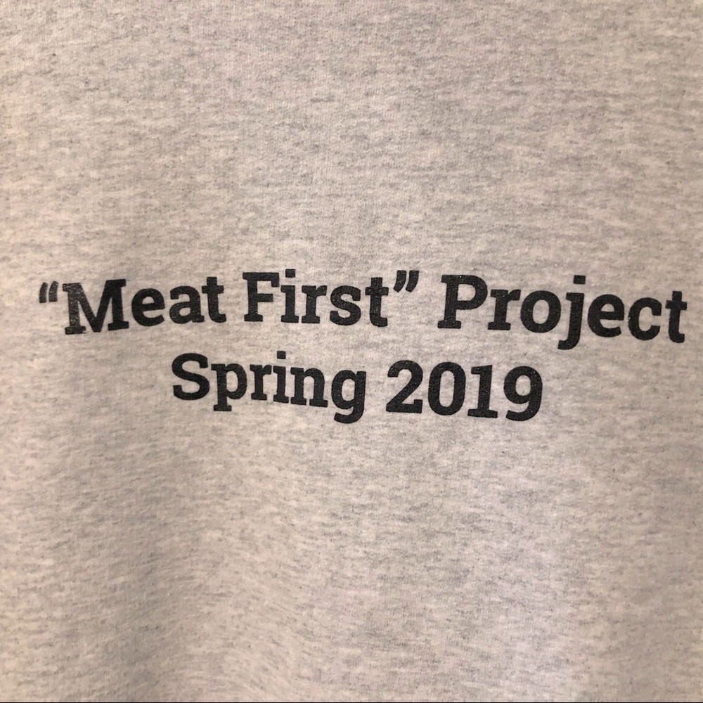 Full-Zip Gray Hoodie Funny Graphic Meat First EUC